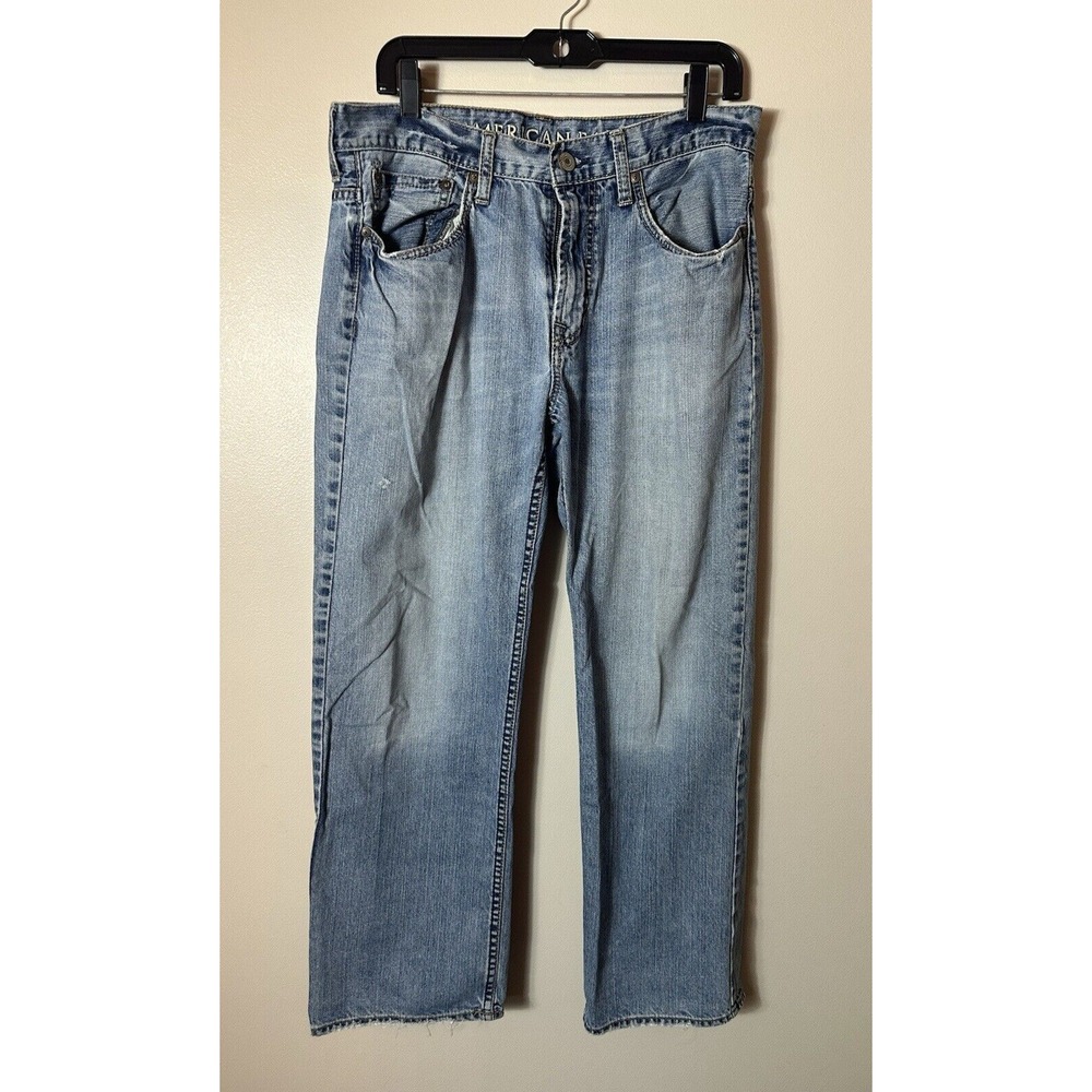 American Eagle Jeans Mens 31x30 Blue Denim Medium Wash Straight Low Loose‎